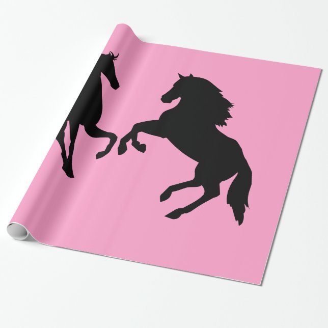 Black Horse Couple Wrapping Paper Custom Colours (Unrolled)
