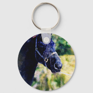 Black Horse Digital Art Key Ring