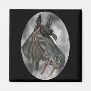 Black Horse Equine Art Portrait Print Magnet