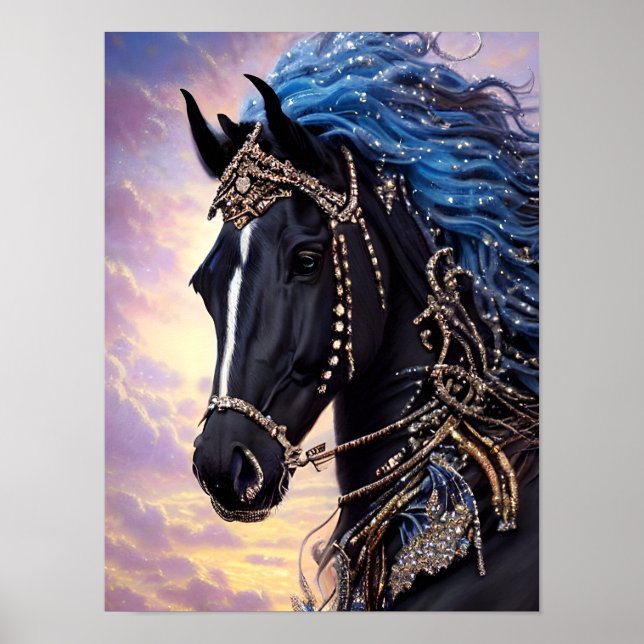 Black Horse Equine Fantasy Digital Art Poster (Front)