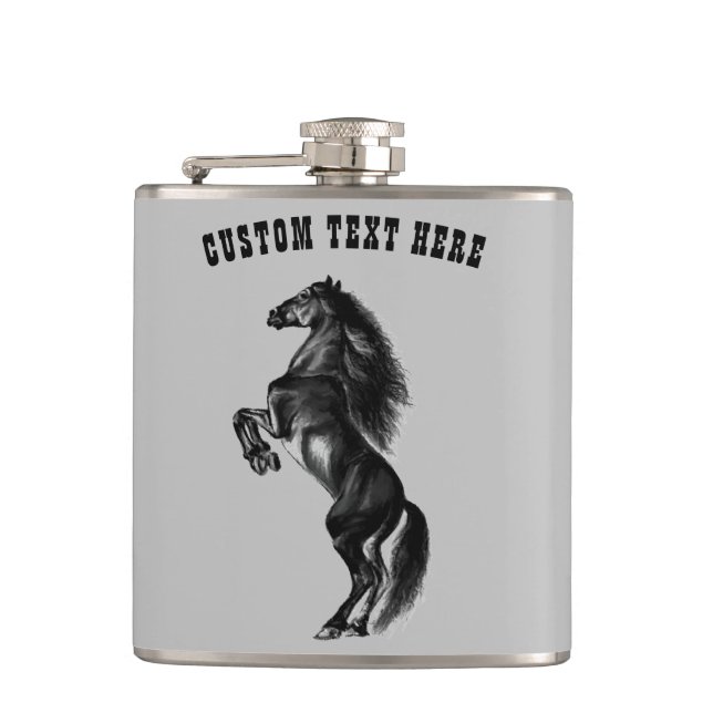 Black Horse Flask with Custom Text (Front)