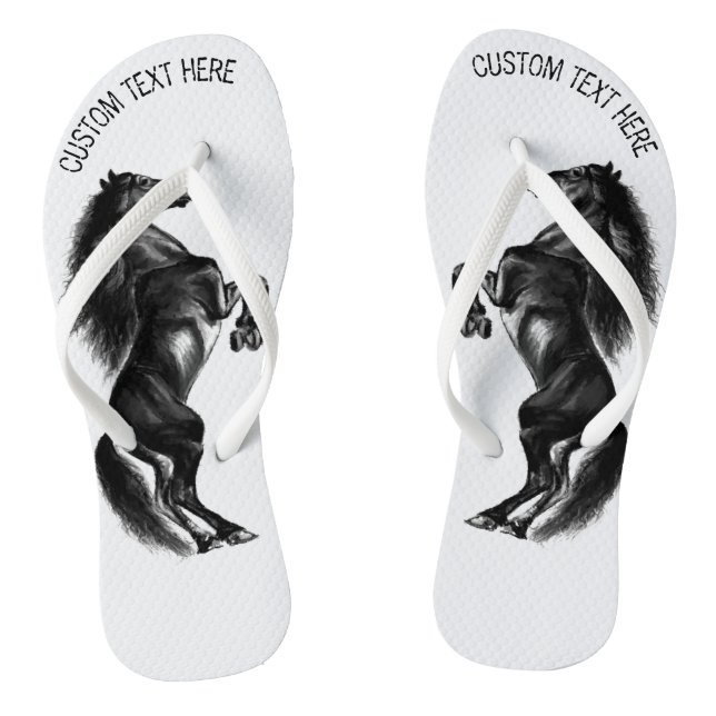 Black Horse Flip Flops with Custom Text (Footbed)