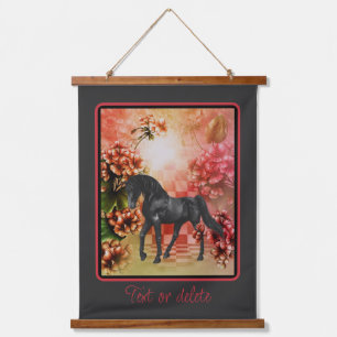 Black Horse Flowers Fantasy Art Personalised   Hanging Tapestry