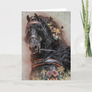 Black Horse Friesian - Greeting Card