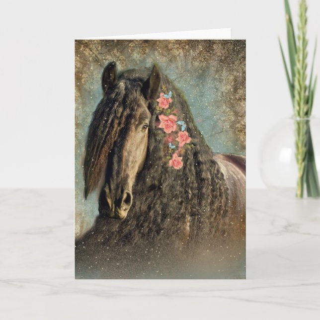 Black Horse Friesian - Greeting Card (Front)