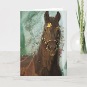 Black Horse Friesian Horse - Greeting Card