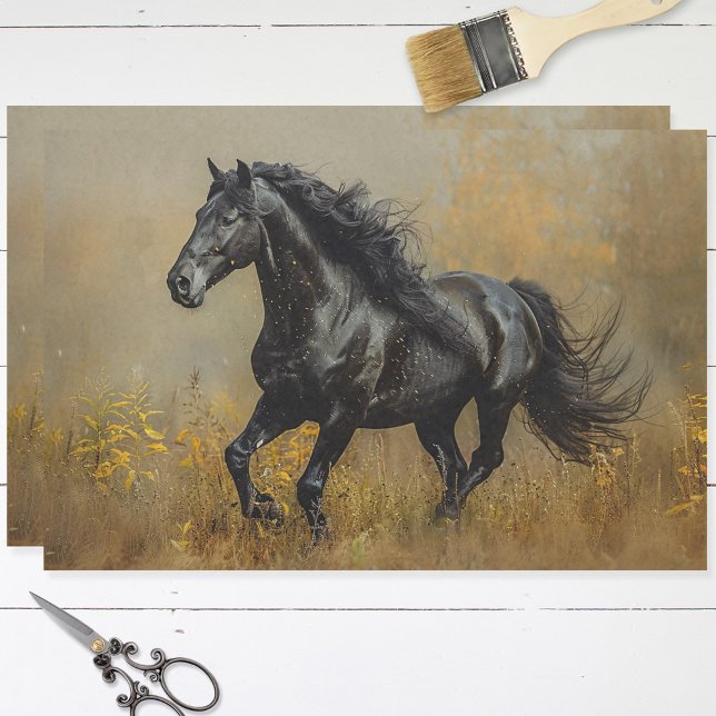 Black Horse Galloping Gold Background Decoupage Tissue Paper (Creator Uploaded)