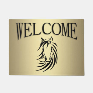 Black Horse Gold Welcome Mat