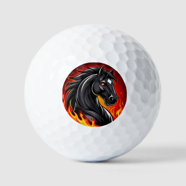 🔥 Black Horse Golf Balls Fiery Glowing Eyes Gift (Front)
