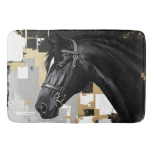 Black Horse Grey, black gold and white- modern  Bath Mat