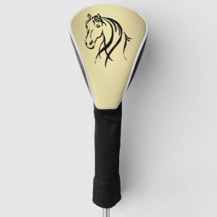 Black Horse Head Gold Golf Head Cover