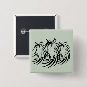 Black Horse Head Green 15 Cm Square Badge