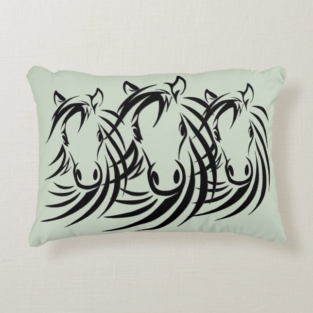 Black Horse Head Green Drawstring Bag Decorative Cushion (Front)