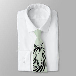 Black Horse Head Green Tie