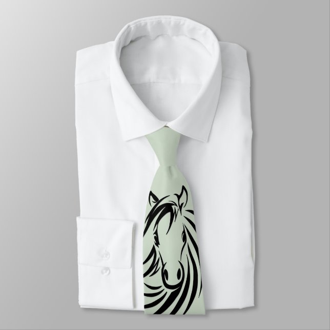Black Horse Head Green Tie (Tied)