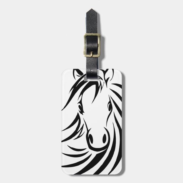Black Horse Head Luggage Tag (Front Vertical)
