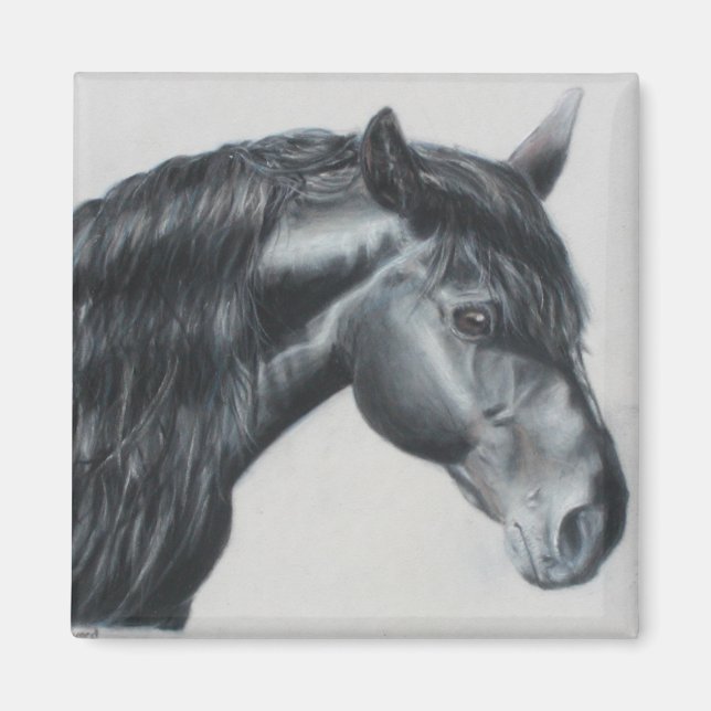 Black horse head stallion magnet (Front)