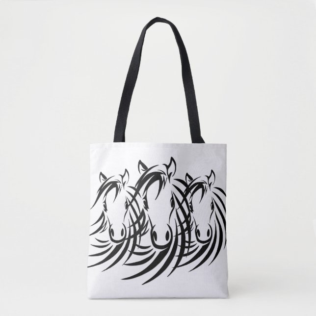Black Horse Head White Tote Bag (Front)