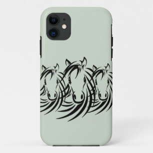 Black Horse Heads Green iPhone 11 Case