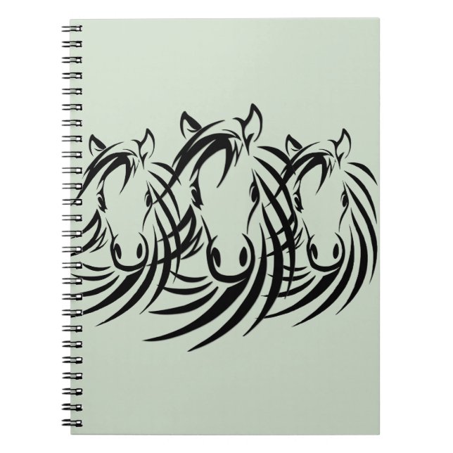 Black Horse Heads on Green Notebook (Front)