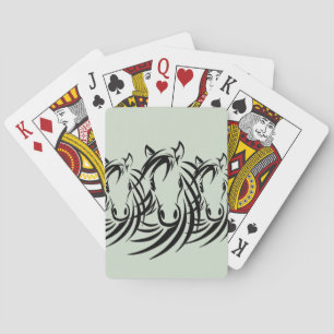 Black Horse Heads on Green Playing Cards