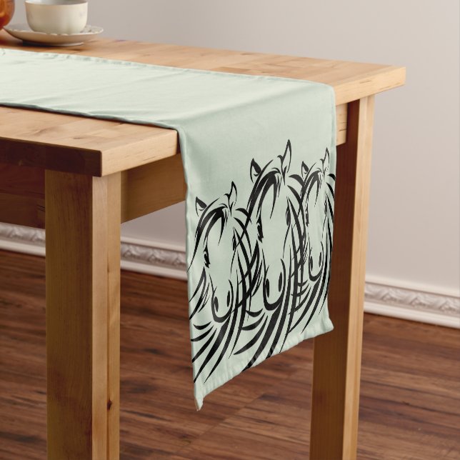 Black Horse Heads on Green Short Table Runner (In Situ)