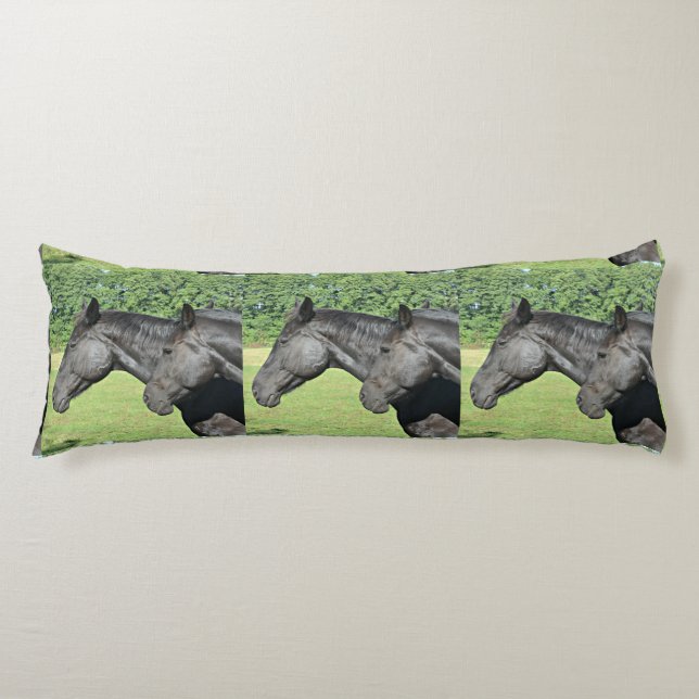 Black Horse Heads Seamless Tiled Pattern Body Cushion (Front)