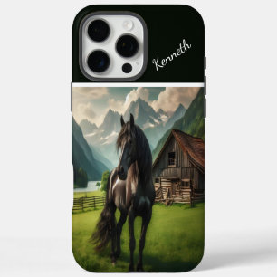 Black Horse in Mountain Meadow iPhone 16 Pro Max Case