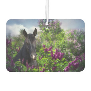 Black horse in purple flowers car air freshener