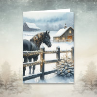 Black Horse on a Christmas Farm Personalised