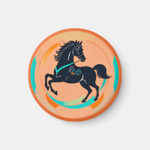 Black Horse on a Colourful Background Magnet
