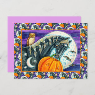 BLACK HORSE, OWL, JACK O LANTERN SKULLS HALLOWEEN  HOLIDAY POSTCARD