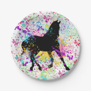 Black Horse Paint Splatter Paper Plate