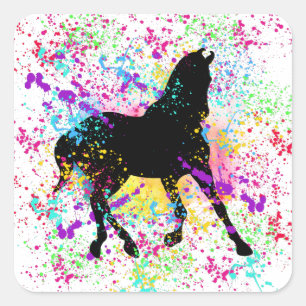 Black Horse Paint Splatter  Square Sticker