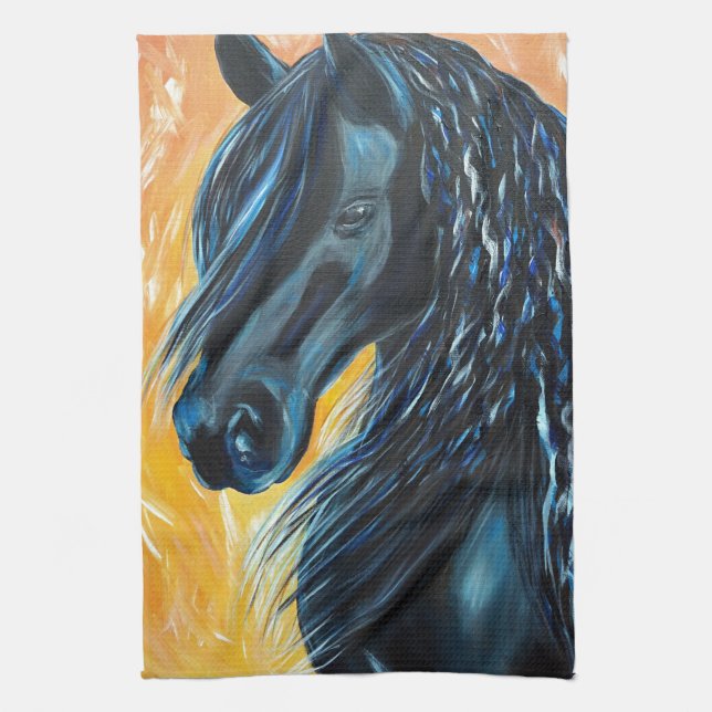 Black Horse Painting Tea Towel (Vertical)
