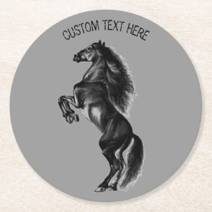 Black Horse Paper Coaster Custom Text and Colour