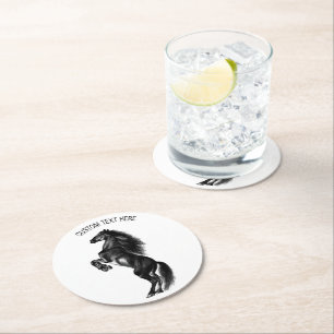Black Horse Paper Coaster with Custom Text