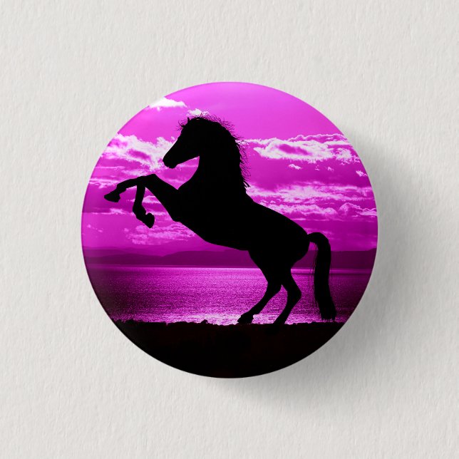 Black Horse Purple Sky and Water    3 Cm Round Badge (Front)