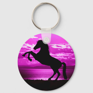 Black Horse Purple Sky and Water  Key Ring
