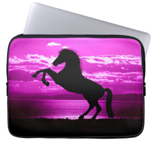 Black Horse Purple Sky and Water Laptop Sleeve