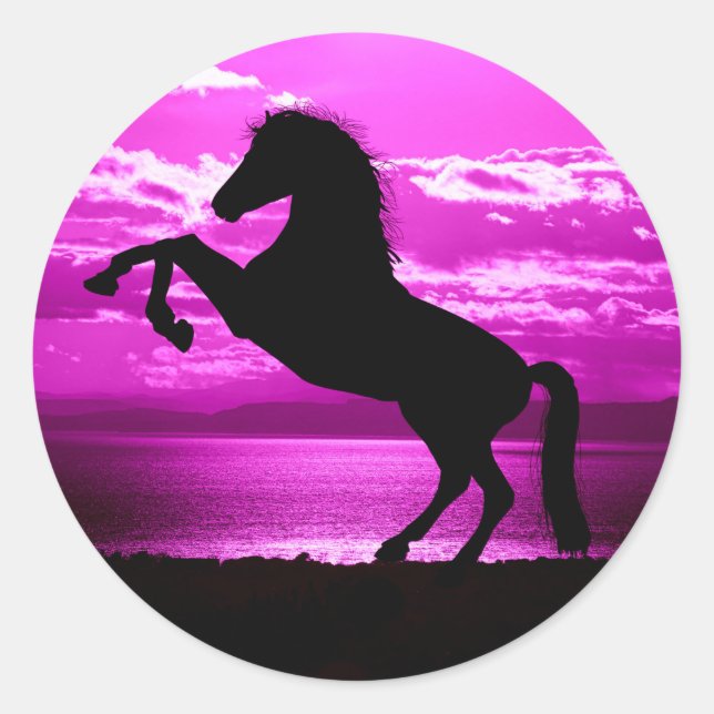 Black horse/ purple stickers. classic round sticker (Front)