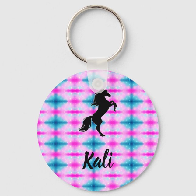 Black Horse Rearing Personalised Button Keychain (Front)