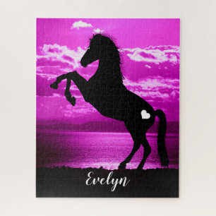 Black Horse Rearing Purple Sky Puzzle