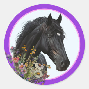 Black Horse Round Stickers