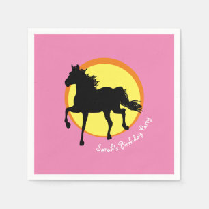 Black Horse running wild in Sunset (Party Napkins) Napkin