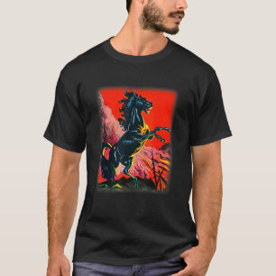 Black Horse Shirt, Colourful Stallion Tshirt for H