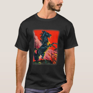 Black Horse Shirt, Colourful Stallion Tshirt for H