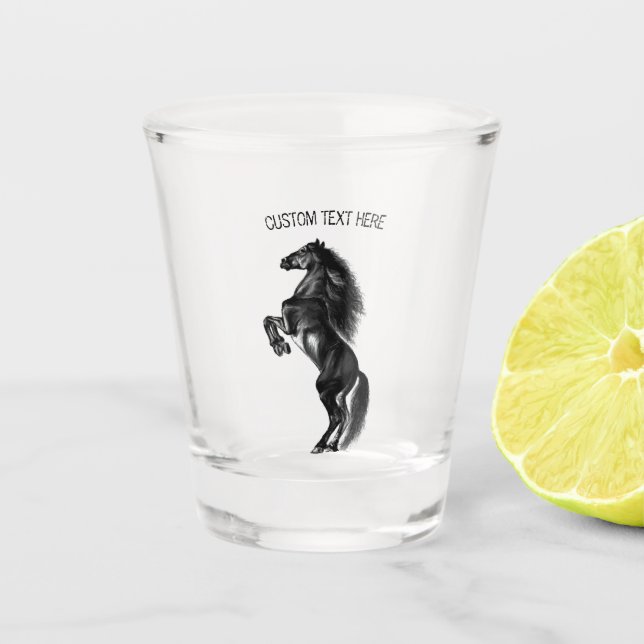 Black Horse Shot Glass with Custom Text (Front)