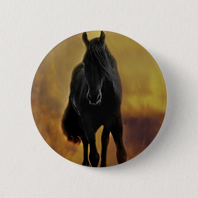 Black Horse Silhouette 6 Cm Round Badge (Front)