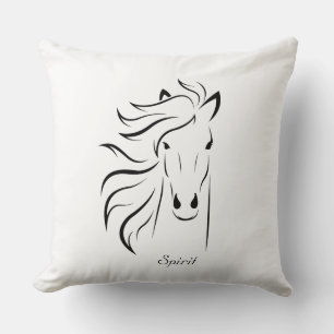 Black horse silhouette on white background cushion